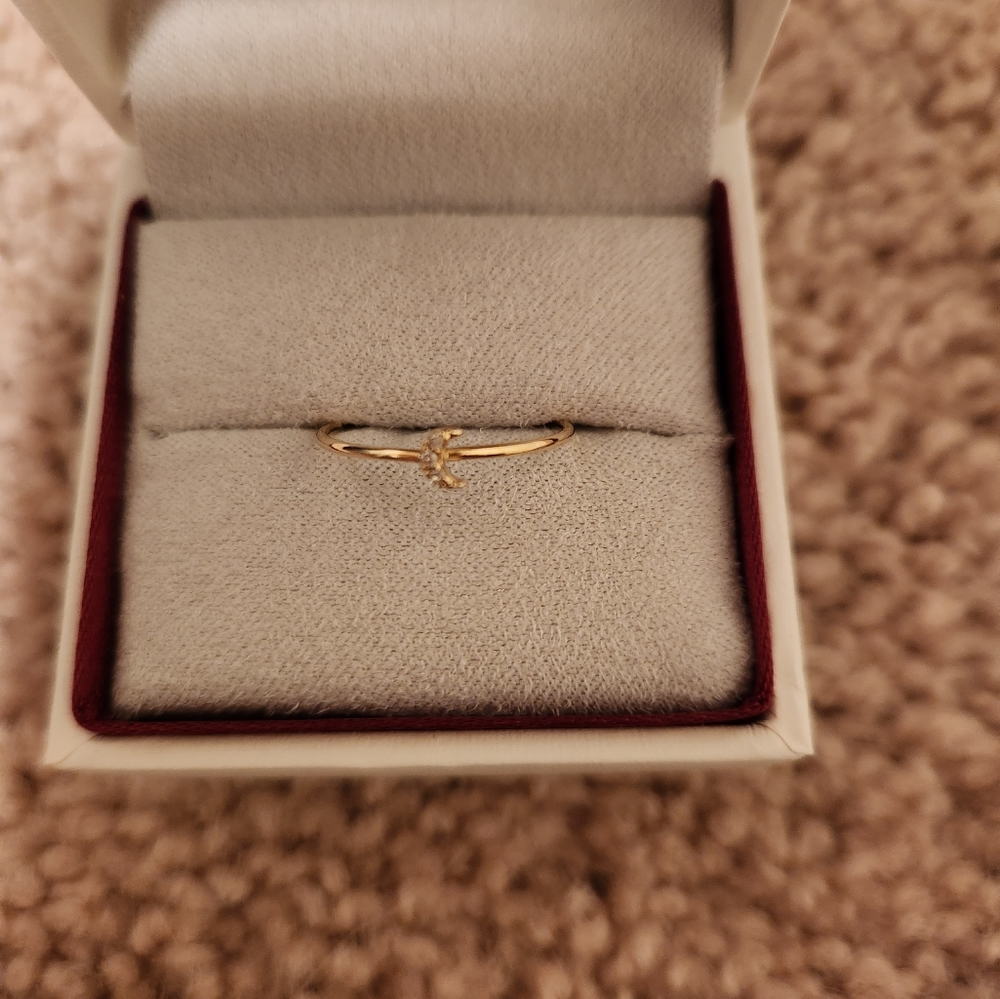 Stone and Strand Pave diamond moon ring sz 6